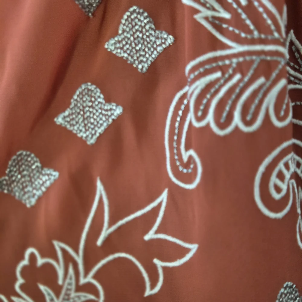 Soft Surroundings Size M Embroidered Coral 3/4 Sl Blouse With Scalloped Hem - Picture 7 of 10